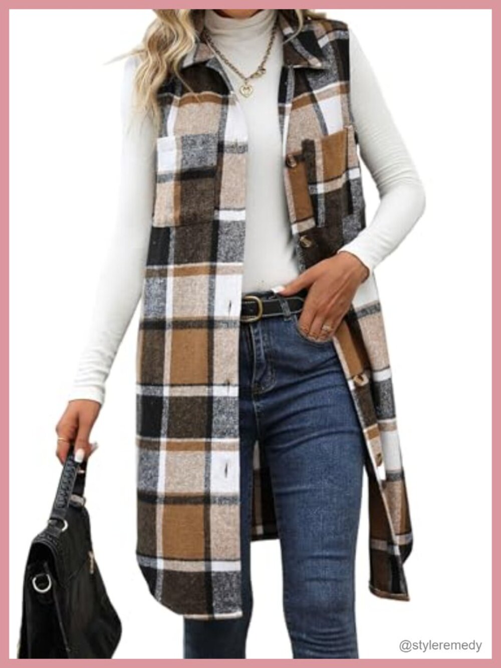 Flannel Plaid Button Down Vest Sleeveless Shacket with Pockets